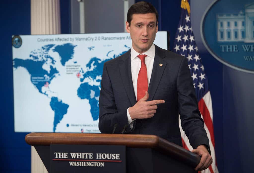 White House homeland security adviser Tom Bossert speaks about the Wannacry virus as he announces that the US believes North Korea was behind the cyber attack.