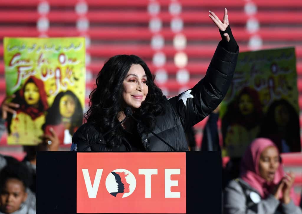 Singer Cher speaking at Women's March held in Las Vegas, Nevada, in the United States.
