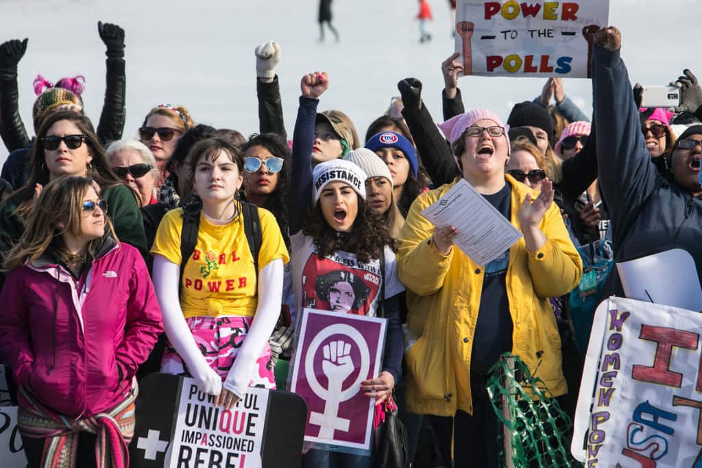 Women gather at the Lincoln memorial in Washington for the Women's March. 