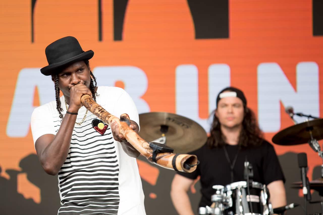 Baker Boy performs at Yabun Festival in 2018. 