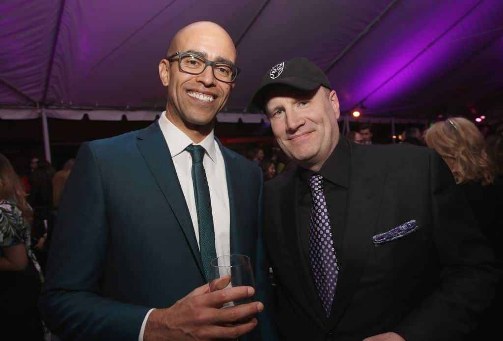 Executive producer Nate Moore (L) and Marvel Studios President Kevin Feige at the Los Angeles World Premiere of Marvel Studios' BLACK PANTHER at Dolby Theatre on January 29, 2018 in Hollywood, California.