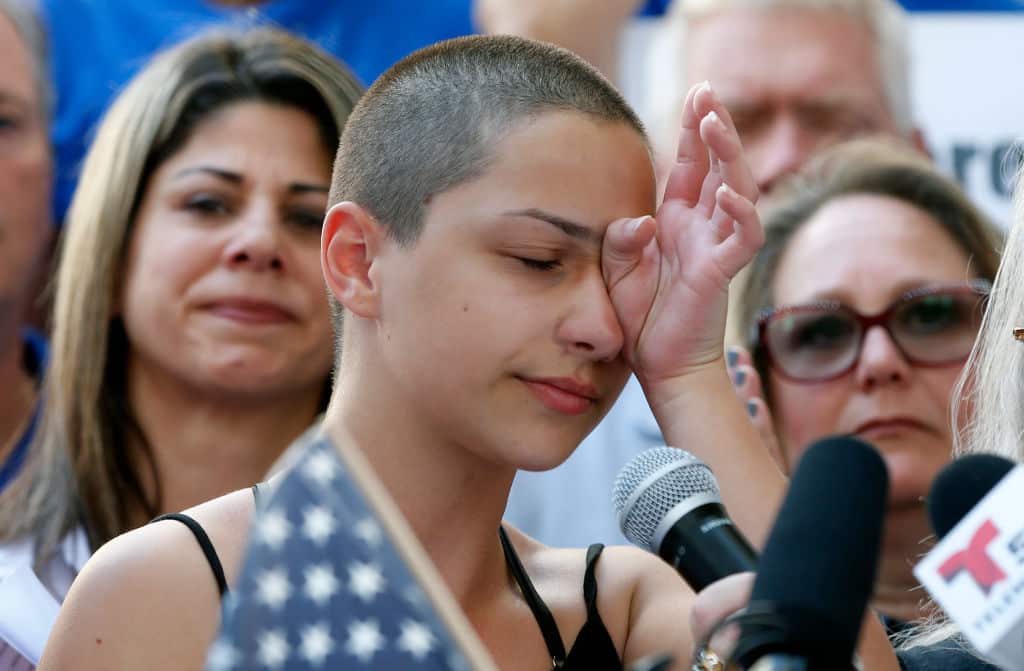 Marjory Stoneman Douglas High School student Emma Gonzalez speaks at a rally for gun control in Fort Lauderdale, Florida