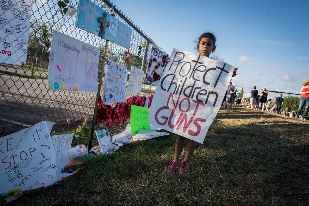 A memorial at the Marjory Stoneman Douglas High School in Parkland, Florida.