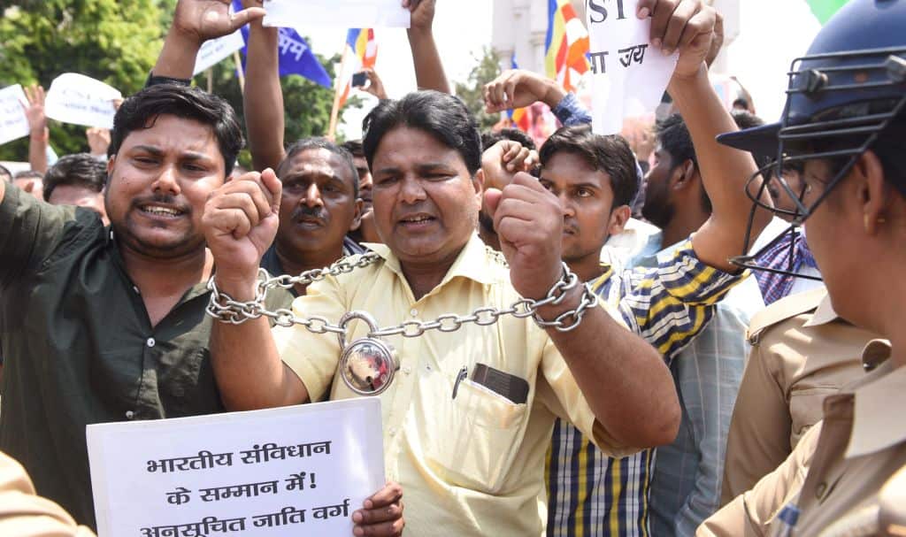 Dalits staging a protest during Bharat Bandh 