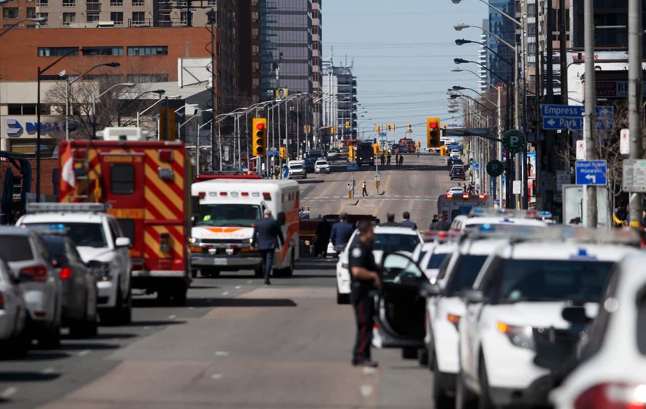 Law enforcement and first responders on scene after a van plows into pedestrians in Toronto.