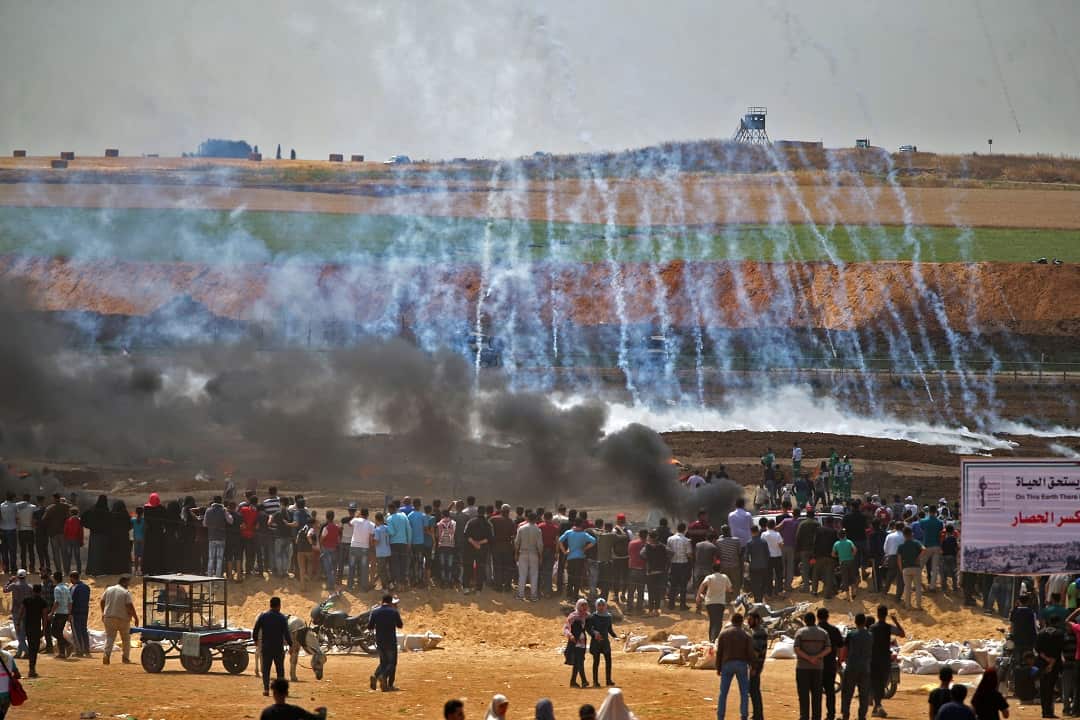 Palestinian protesters on May 14.