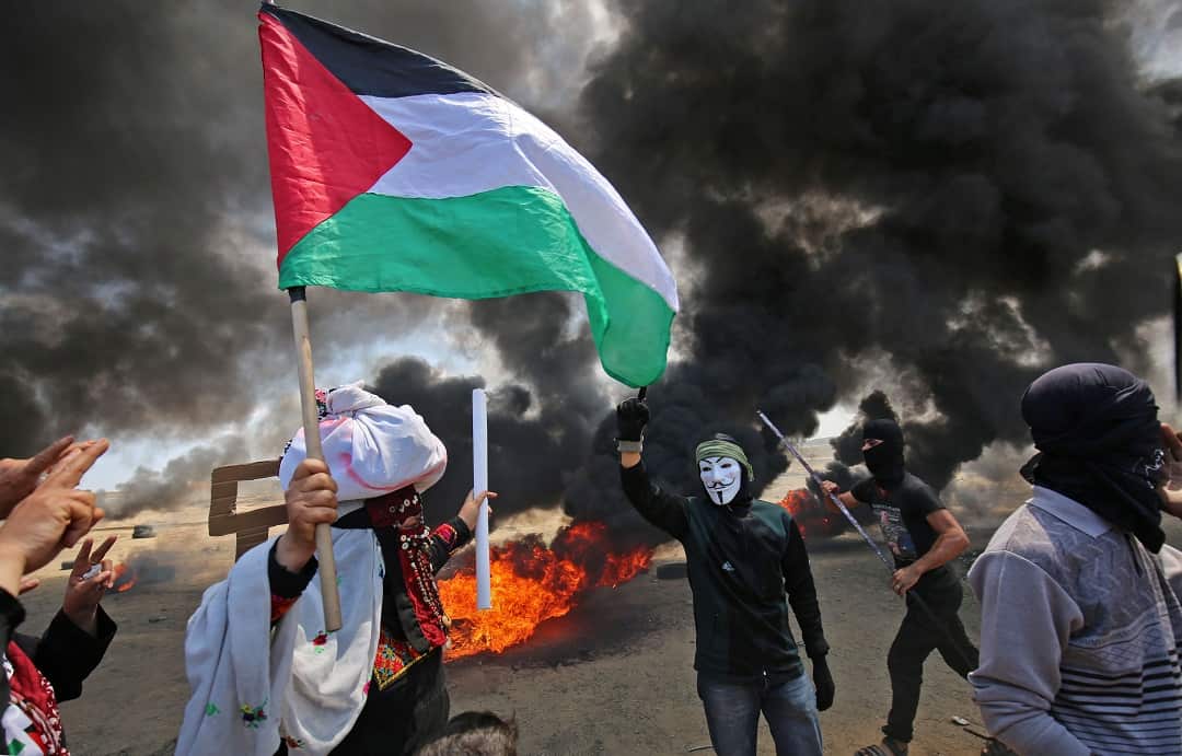 Palestinians protest over the inauguration of the US embassy.