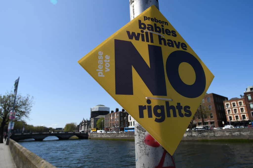 A poster calling for a No vote in the referendum is seen in Dublin, Ireland.  