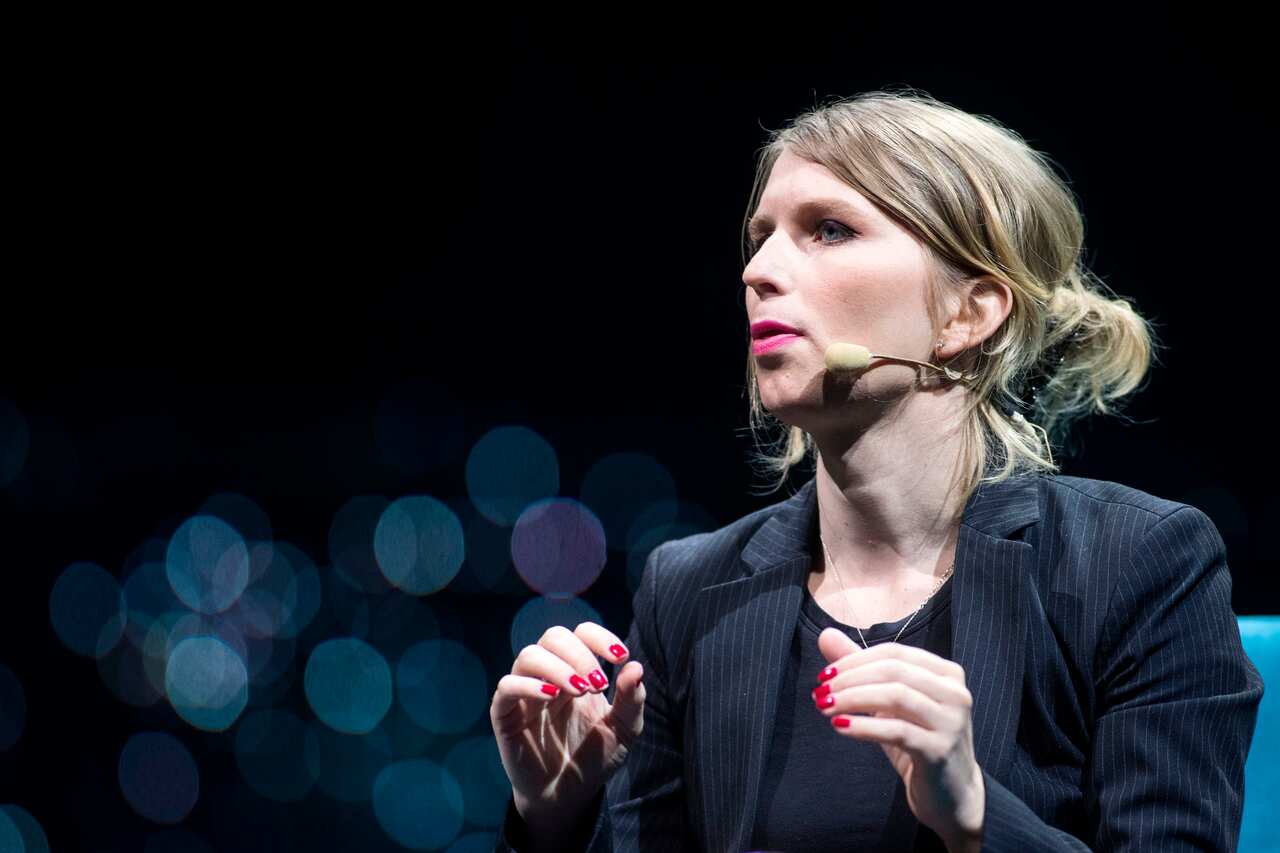 Former US soldier Chelsea Manning speaks during the C2 conference in Montreal, Quebec.