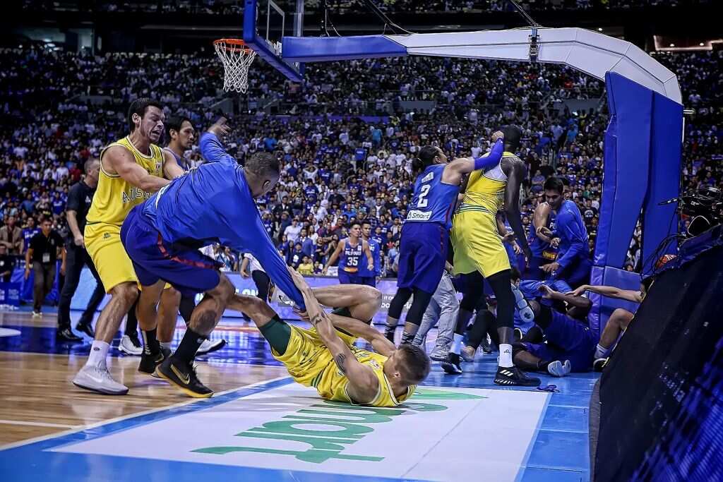A brawl between Philippine and Australian players during the FIBA World Cup Asian qualifier game.
