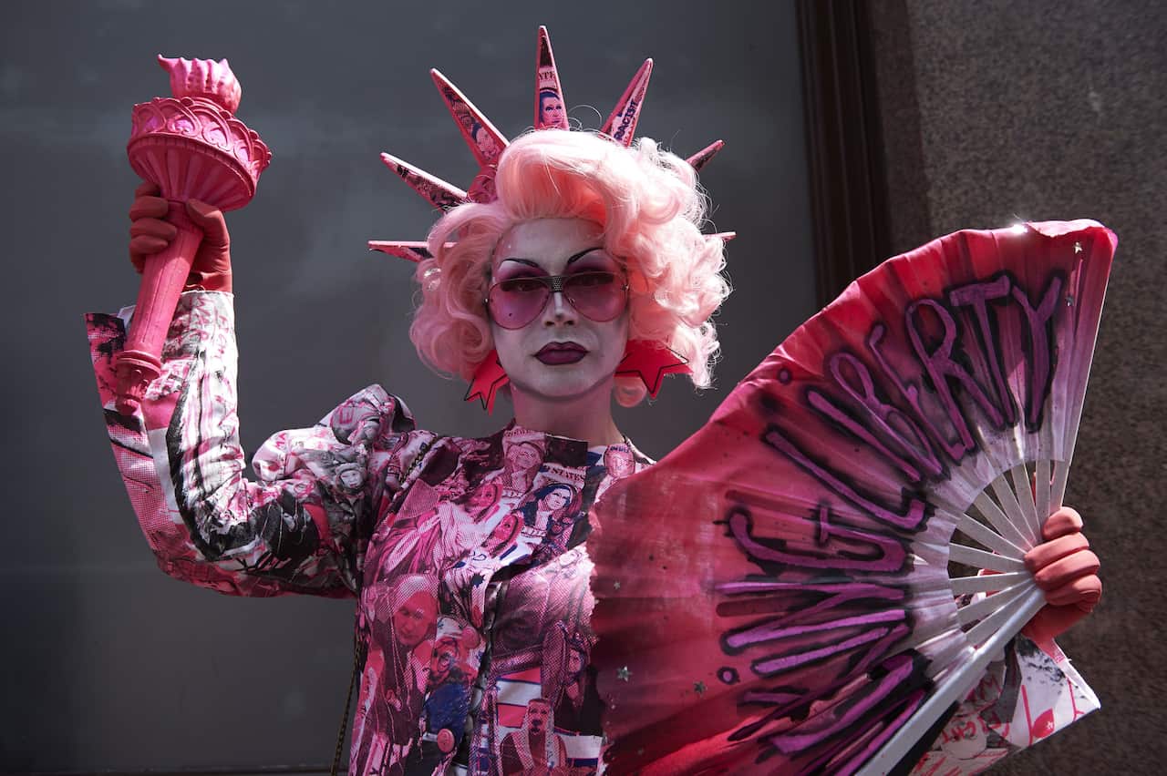 A drag queen joins protesters against the UK visit of US President Donald Trump