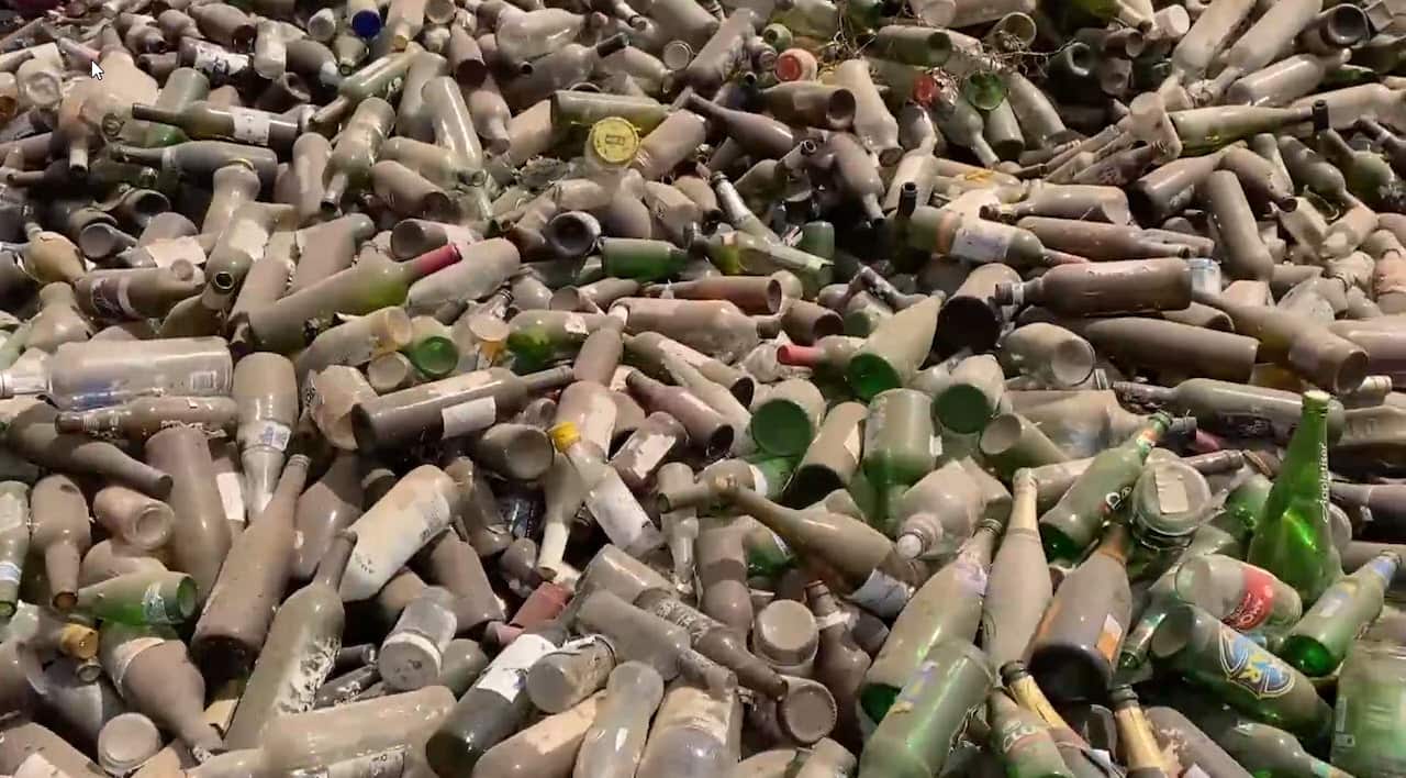 Glass bottles are collected for recycling in Ghana.
