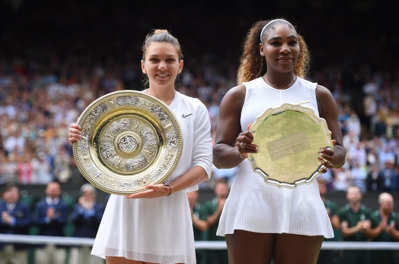 Simona Halep (ROU) defeats Serena Williams (USA) in the women final at the 2019 Wimbledon Championships at the AELTC in London,