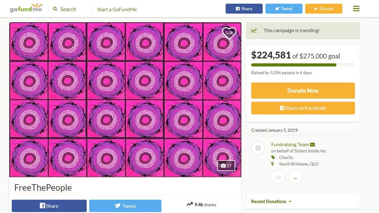 The #FreeThePeople GoFundMe page on Friday morning.