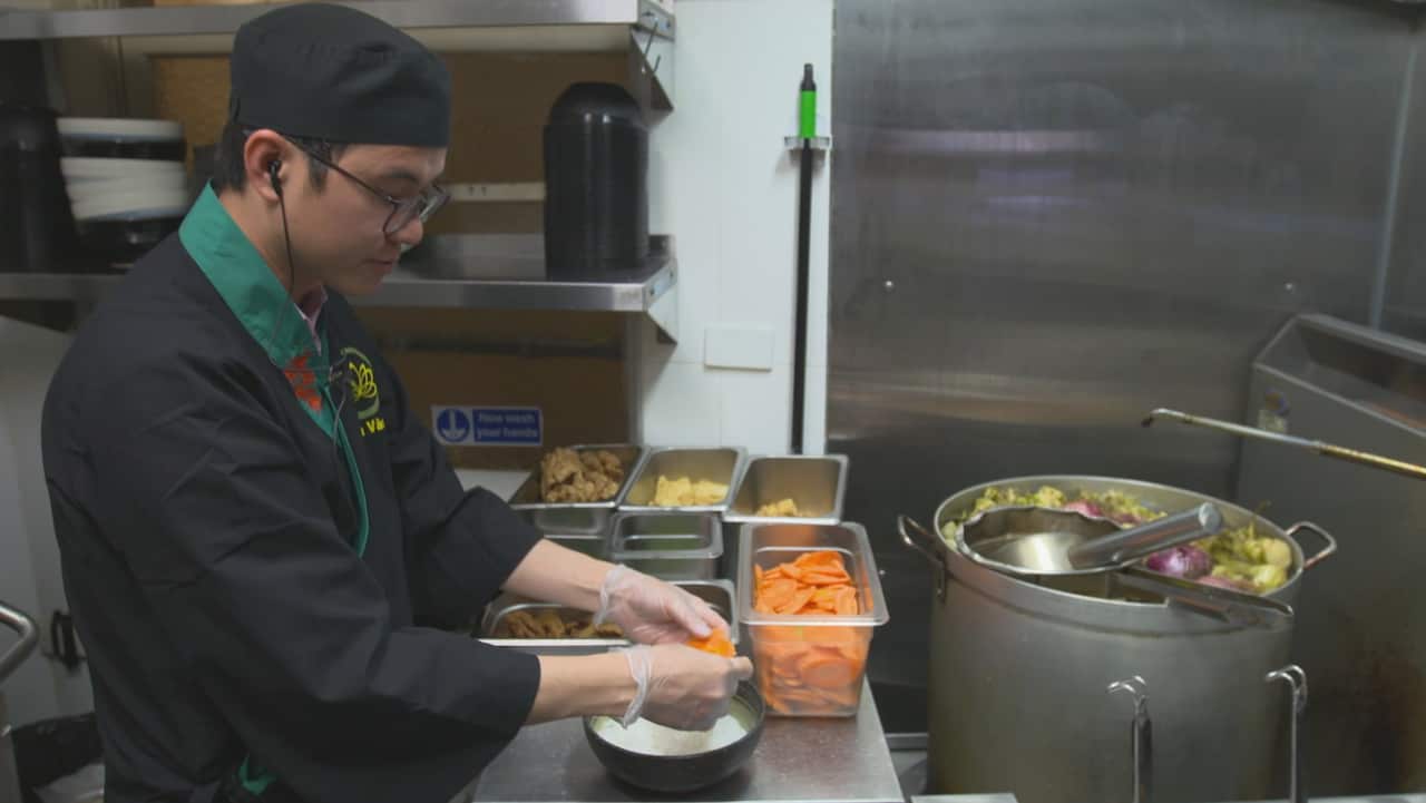 Head Chef and co-owner David Nguyen making a vegan pho. 