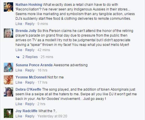 Online backlash to David Jones' announcement of former Sydney Swans player Adam Goodes as a brand ambassador. (Facebook)