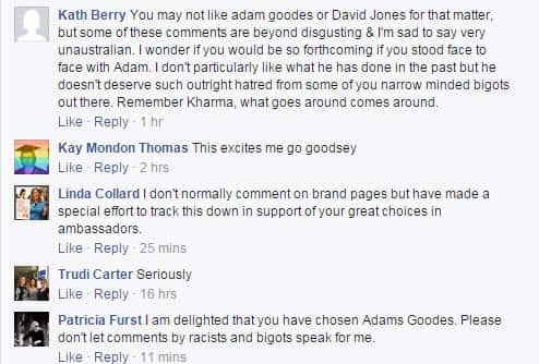 Online backlash to David Jones' announcement of former Sydney Swans player Adam Goodes as a brand ambassador. (Facebook)