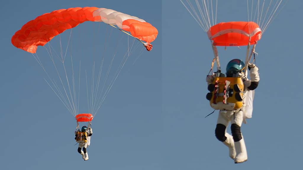 Google executive Alan Eustace descends in a parachute during a test somewhere in New Mexico, USA. (EPA)