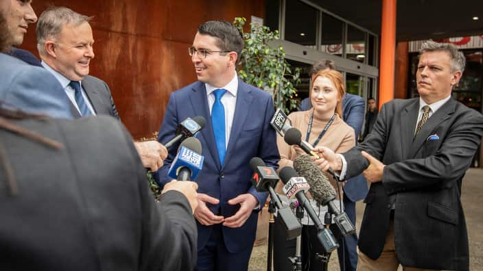 Labor's candidate for Perth Patrick Gorman speaks to the media during a press conference in Perth.