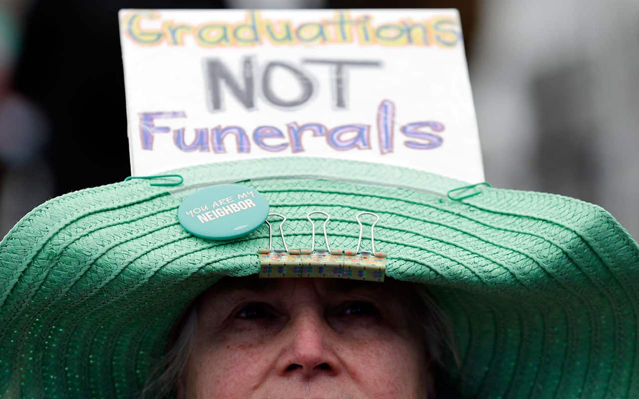 A demonstrator attends a "March for Our Lives" rally in support of gun control.