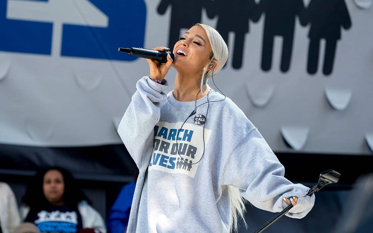 Ariana Grande performs "Be Alright" during the "March for Our Lives" rally in support of gun control in Washington, Saturday, March 24, 2018. 