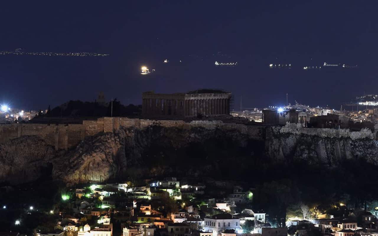 The ancient Temple of Parthenon atop Acropolis hill in Greece.