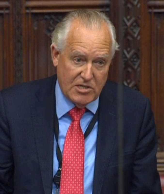 Lord Hain speaking in the House of Lords in London naming Topshop owner Sir Philip Green as the behind an injunction against the Daily Telegraph.