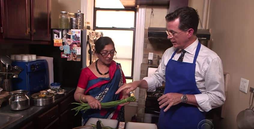 colbert learning to cook indian food