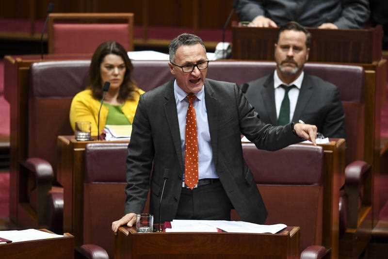 The leader of the Australian Greens Richard Di Natale speaks during Senate Question Time.