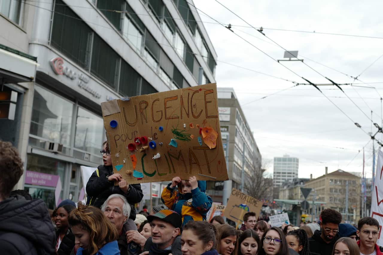 Climate protester at the rally in Switzerland.