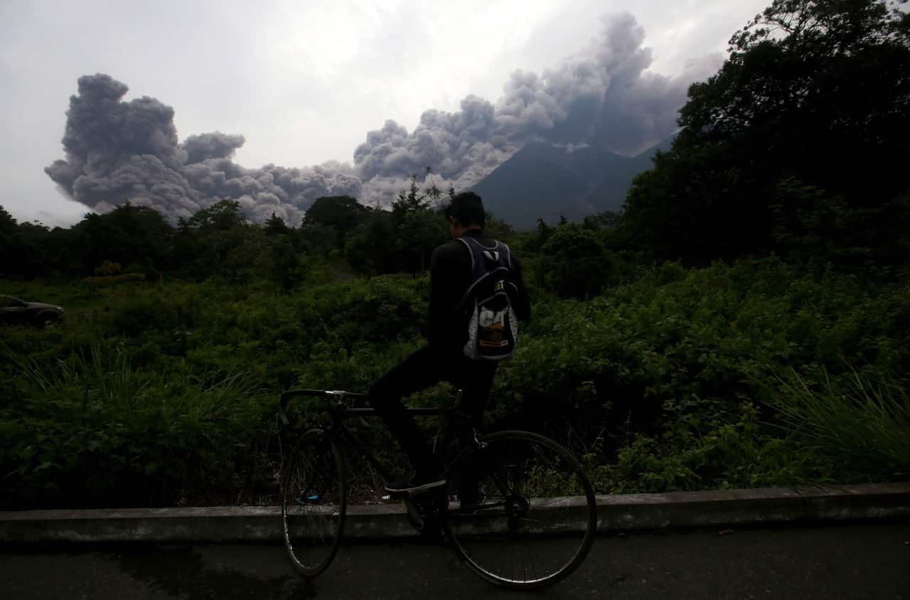 A view of an eruption of the Fuego volcano in Alotenango, Sacatepequez, Guatemala, 03 June 2018. 