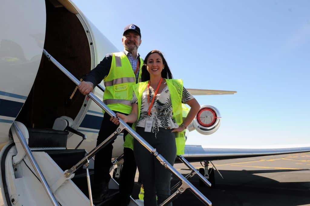 Australian Antarctic Division Director Kim Ellis and Operation IceBridge deputy project scientist Linette Boisvert on the NASA's Gulfstream V.