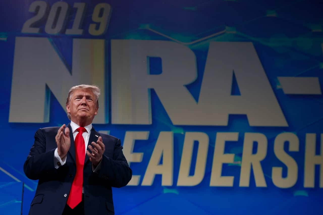 President Donald Trump arrives to speak to the annual meeting of the National Rifle Association, Friday, April 26