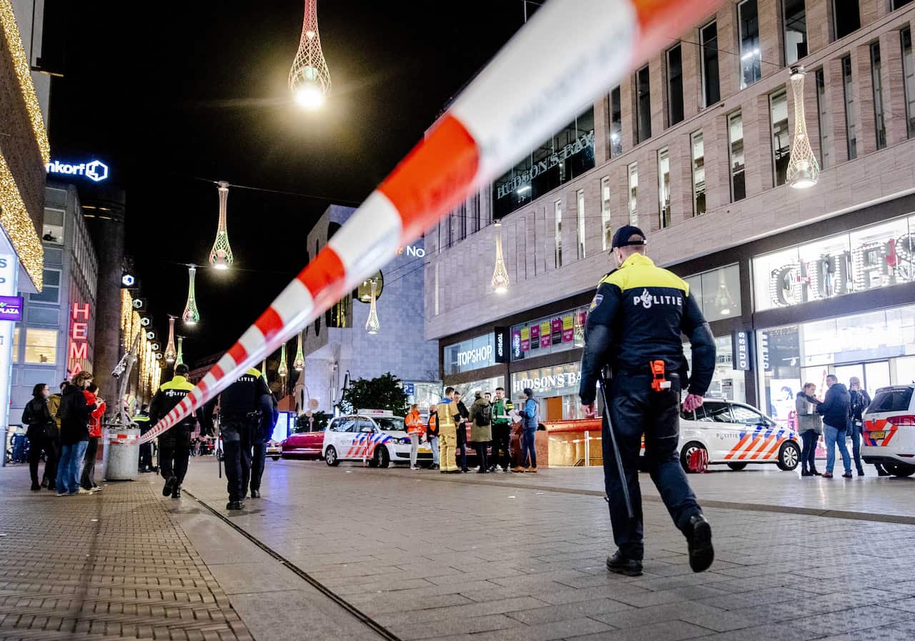 Police in the Grote Marktstraat in The Hague, The Netherlands, after the stabbing attack. 