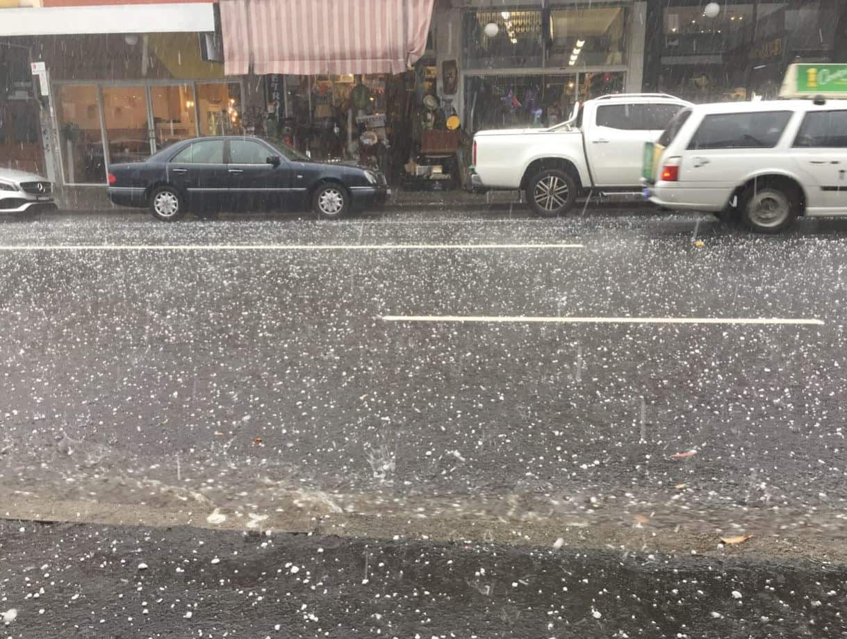 Hail on King St, Newtown. 