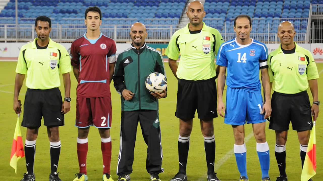 Hakeem AlAraib, second from left, plays professional football for the Pascoe Vale team in Melbourne.