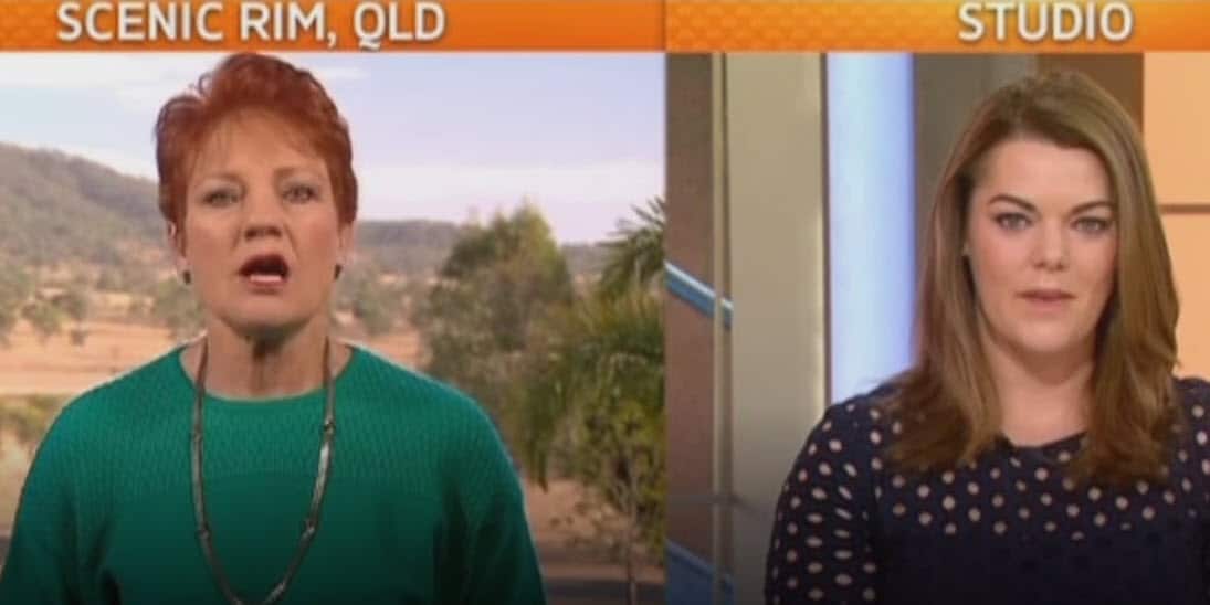 One Nation leader Pauline Hanson exchanges words with Greens Senator Sarah Hanson-Young on Channel Seven's Sunrise.