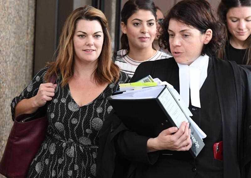 Greens Senator Sarah Hanson-Young leaves the Federal Court in Sydney.