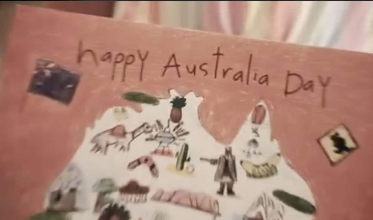 A little girl has made a 'Happy Australia Day' card in the advertisement.