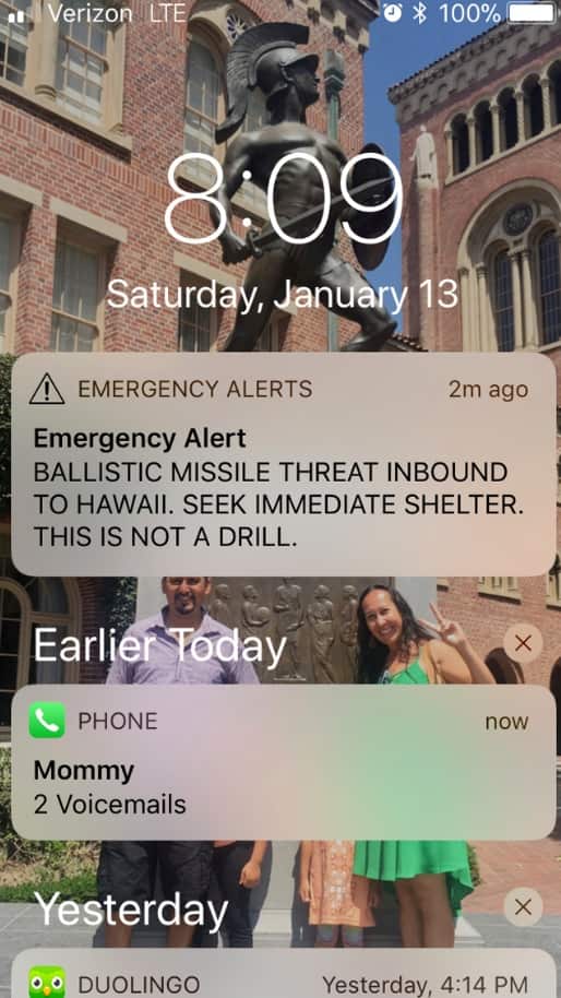 This smartphone screen capture shows a false incoming ballistic missile emergency alert sent from the Hawaii Emergency Management (AAP)
