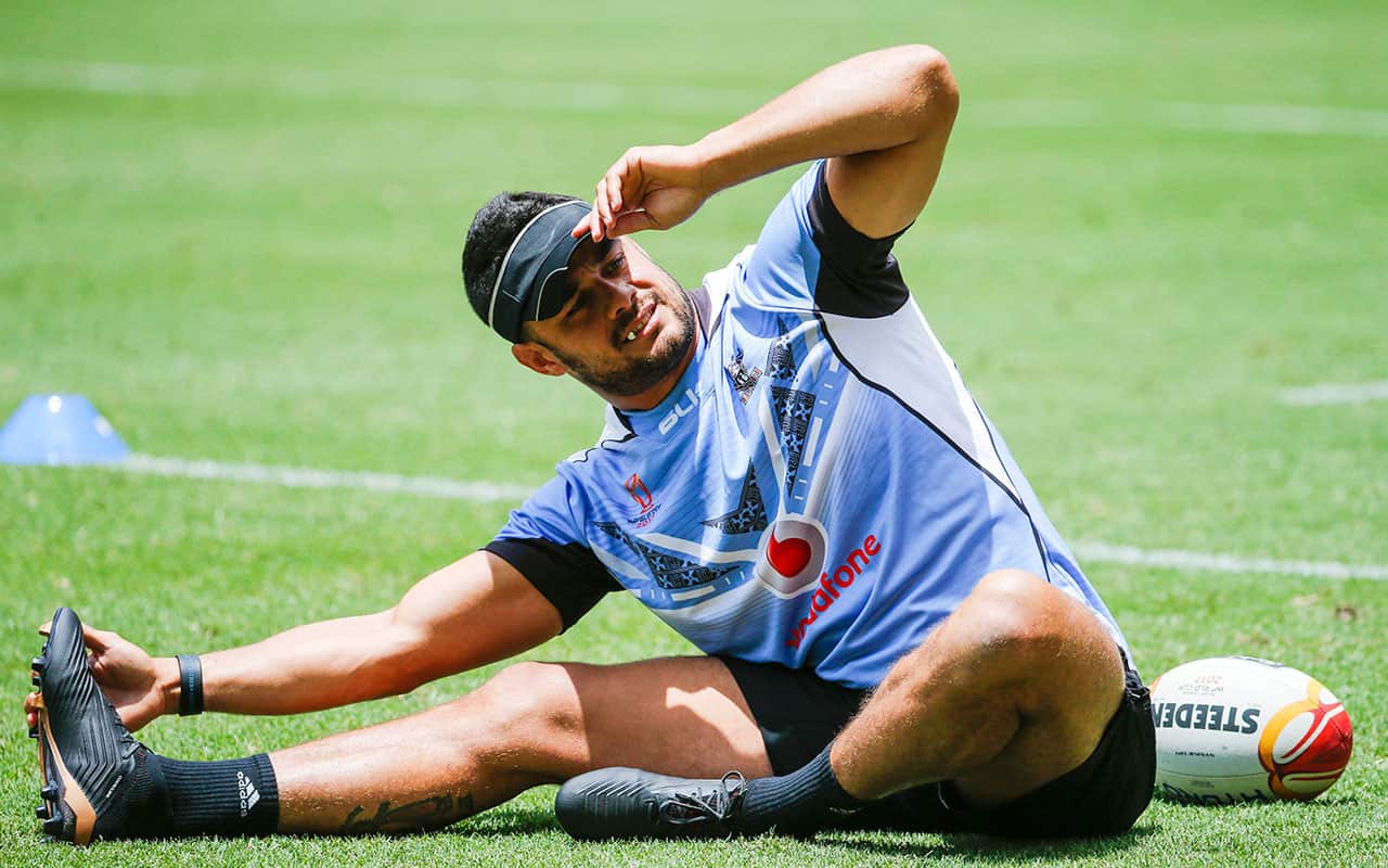 Jarryd Hayne is seen during the Fiji Captain's Run at Suncorp Stadium in Brisbane.