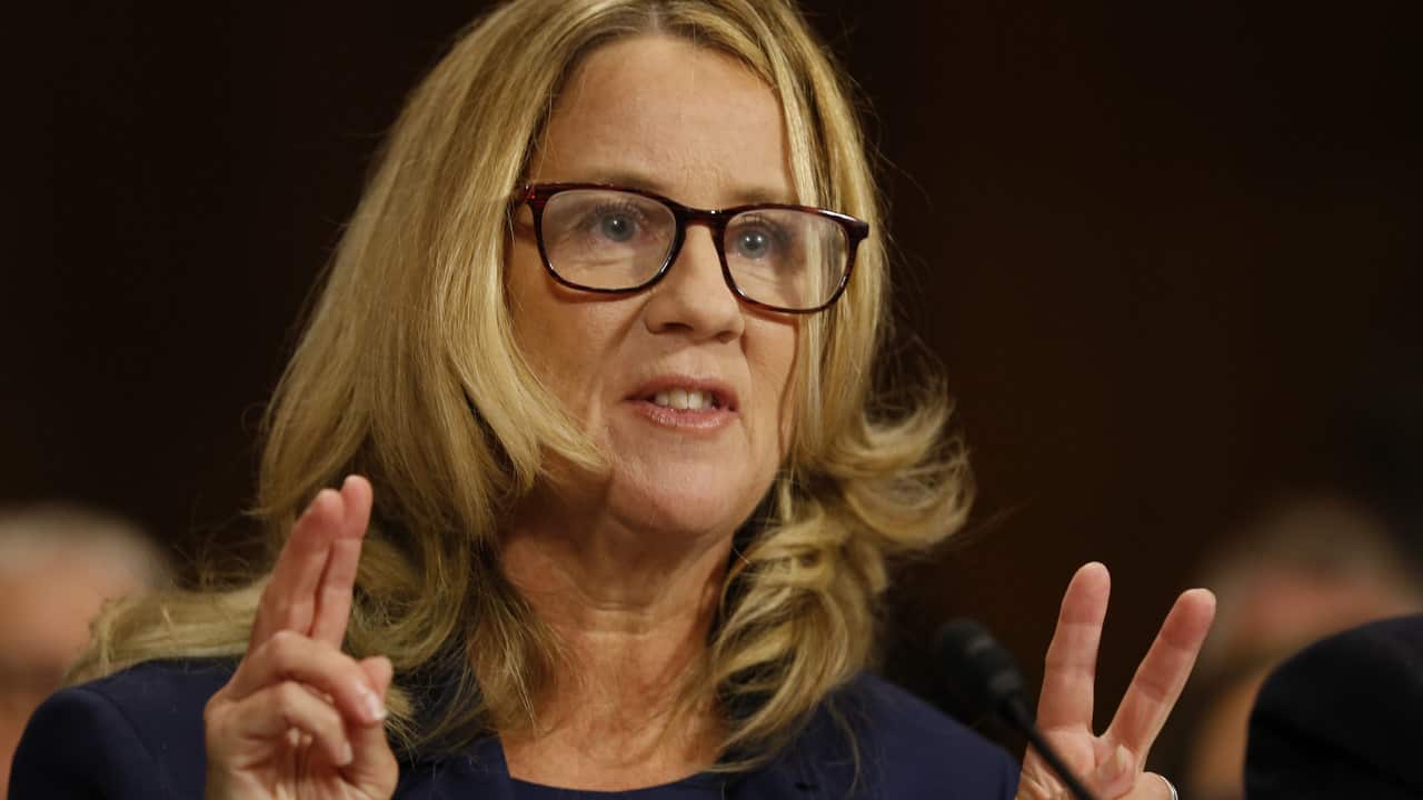 Dr. Christine Blasey Ford speaks before the Senate Judiciary Committee hearing.