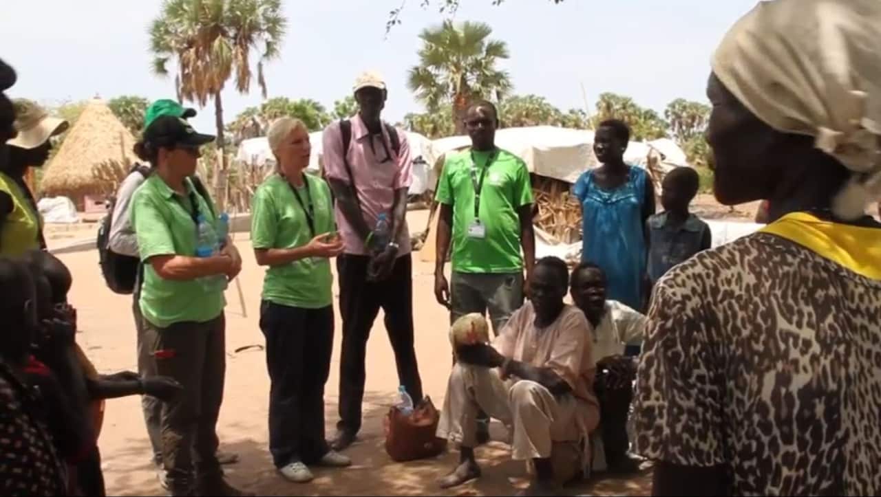 Dr Szoke, far left, in South Sudan. 
