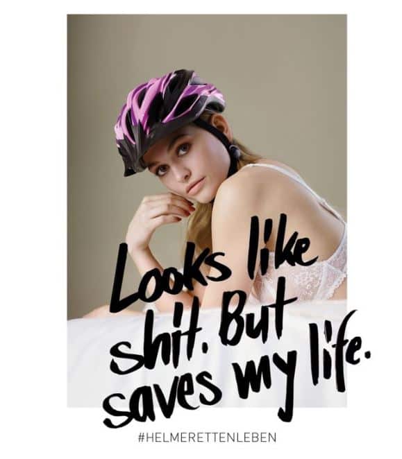 Helmets save lives advertisement.