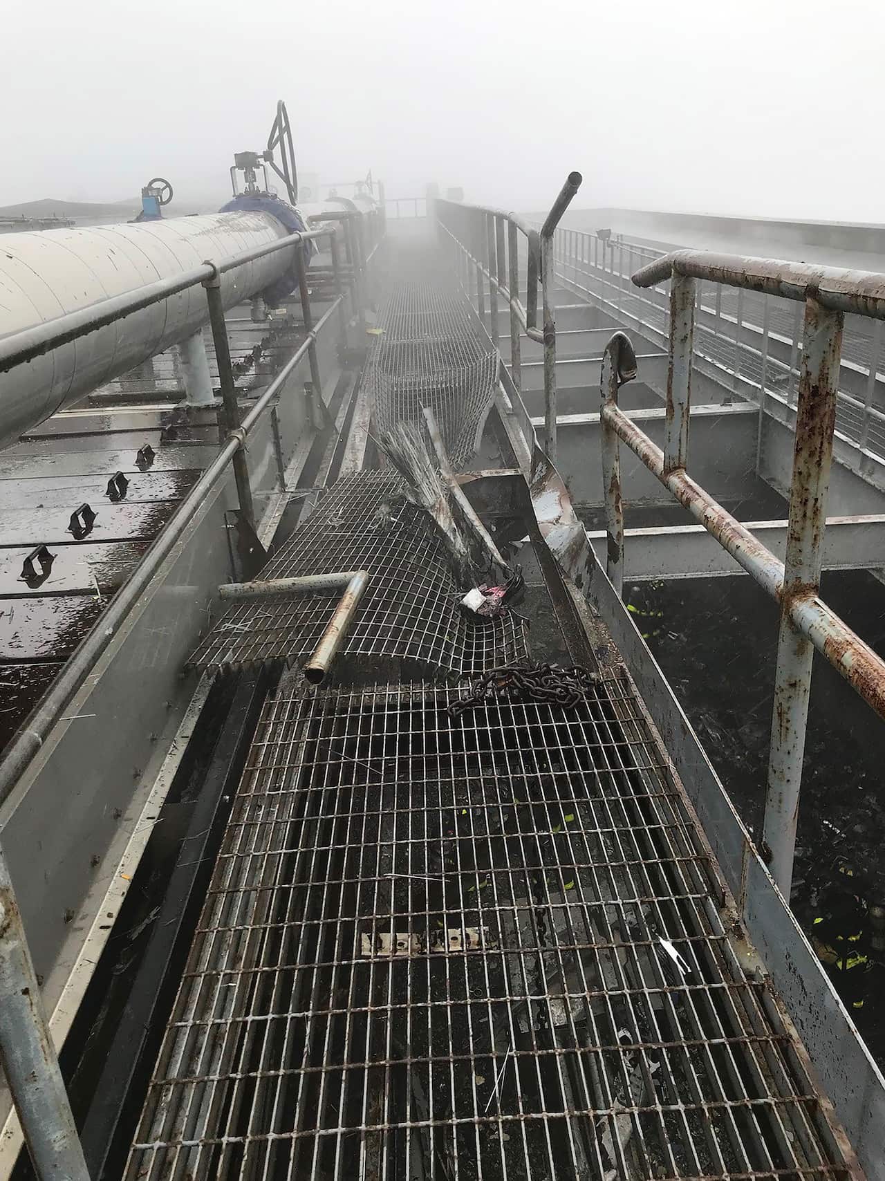 The trail of damage left by the helicopter as it crashed.