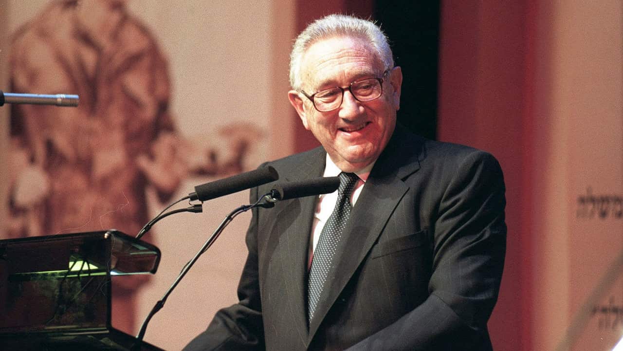 Henry A. Kissinger during his lecture in Tel Aviv marking the second anniversary of Yitzhak Rabin assassination November 9 1997.  