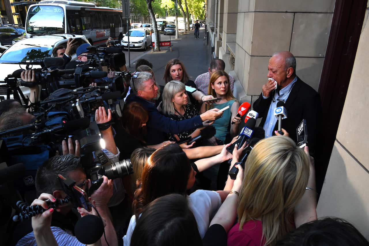 Saeed Maasarwe, the father of murdered exchange student Aiia Maasarwe, speaks to media outside the Supreme Court