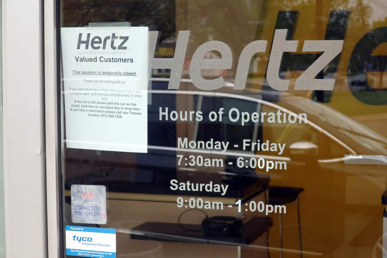 A Hertz Car Rental is closed during he coronavirus pandemic on 6 May 2020 in Paramus, New Jersey. 