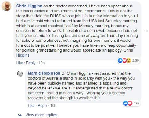 Dr Higgins has replied.
