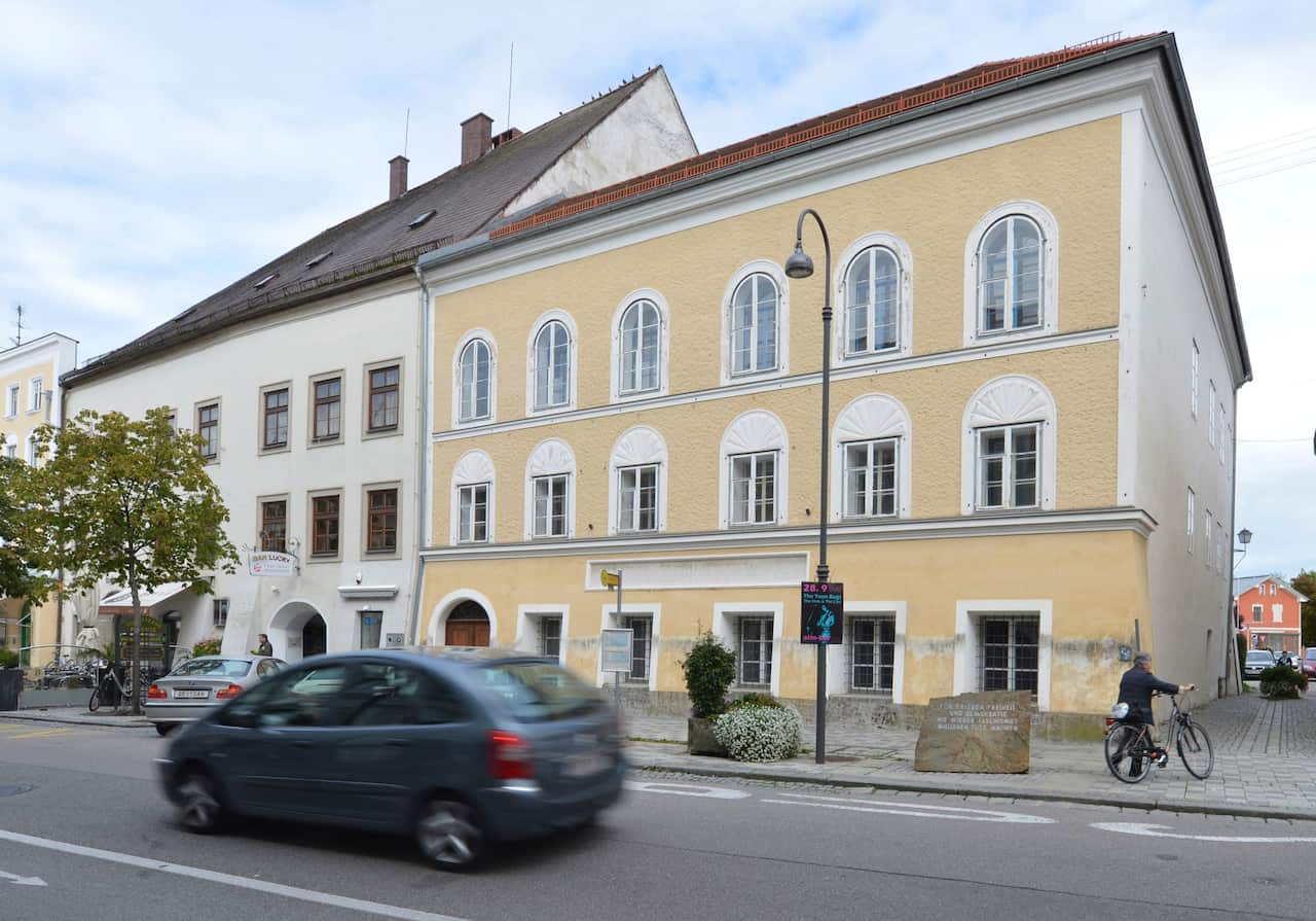 Adolf Hitler's birthhouse in Braunau am Inn. Hitler was born in the house on 20 April 1889.